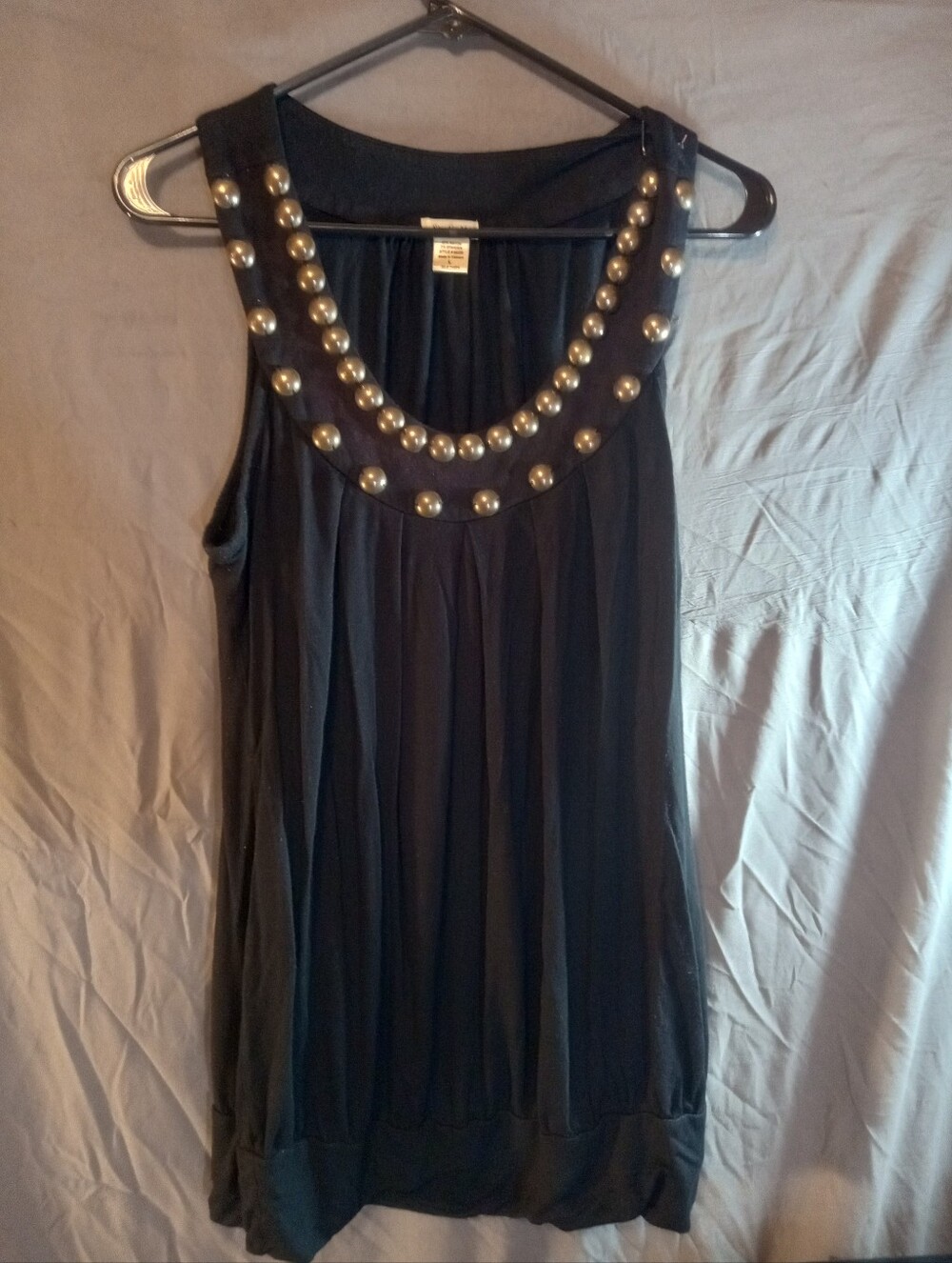 Studio Y Sleeveless Black Beaded Neckline Women's Top